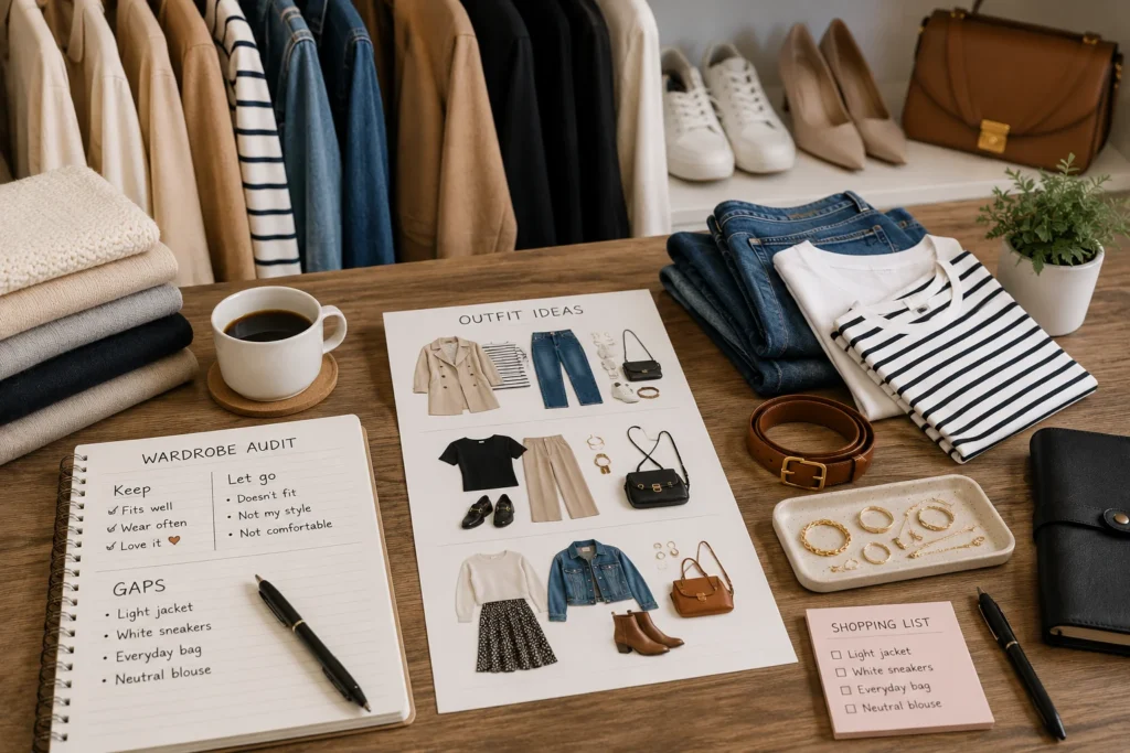 Wardrobe audit with outfit ideas and a practical shopping list